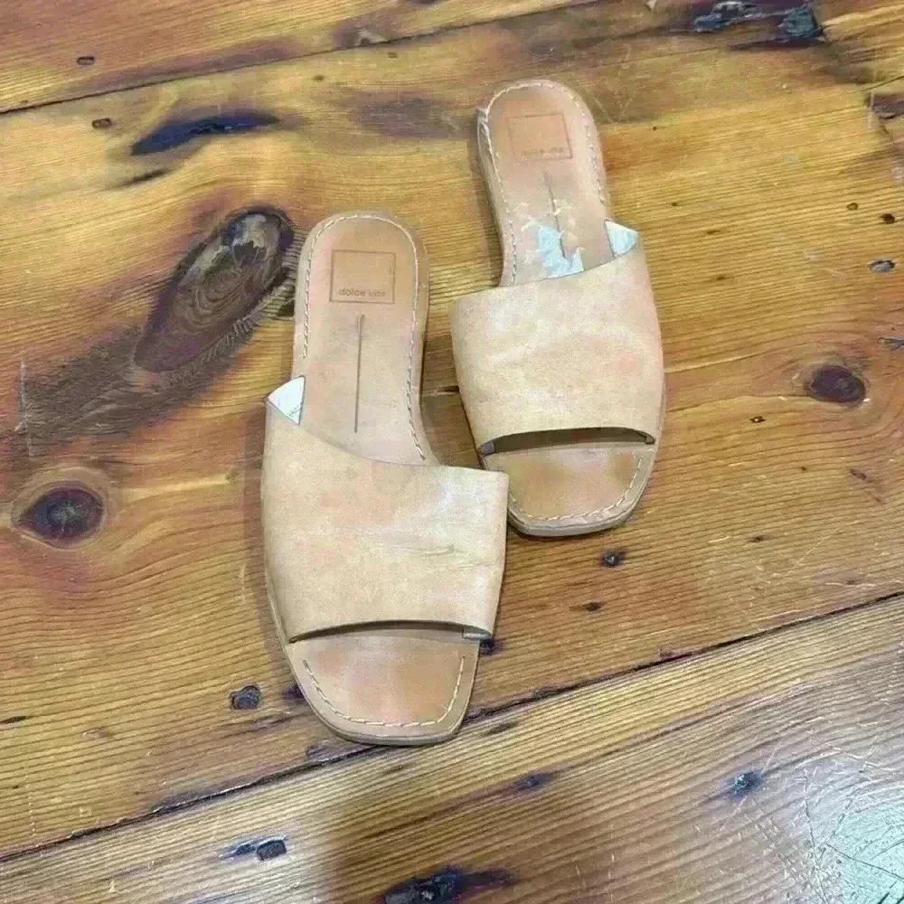 Dolce Vita Womens Hildy Slides Sandals Brown Caramel Leather Slip On 8.5